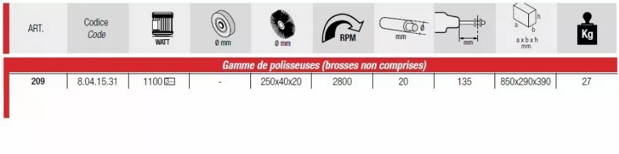 Polisseuse Brosse/brosse FEMI Gamme Industrie - 250x40x20mm - 209 EVO 4 Polisseuse Brosse/brosse FEMI Gamme Industrie - 250x40x20mm - 209 EVO – Image 2