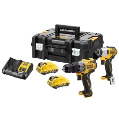 Kit 2 Outils XR 12V 3Ah Li-Ion Brushless DEWALT Perceuse à Percussion + Visseuse à Chocs - DCK2111L2T-QW